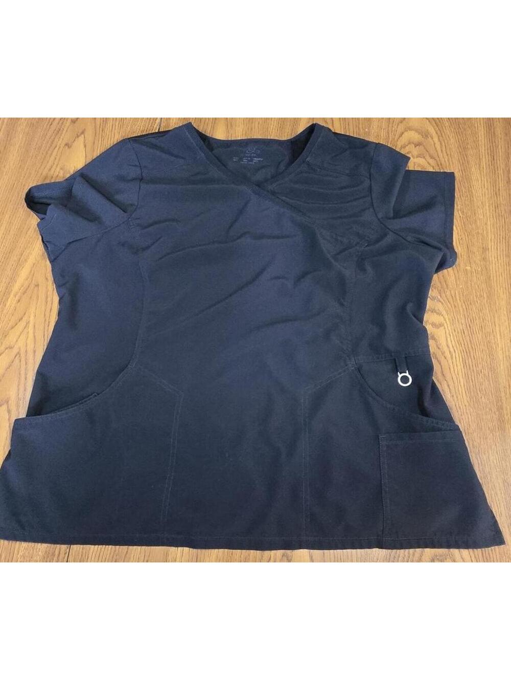 Black Short Sleeve Medical Scrub Top with Pockets